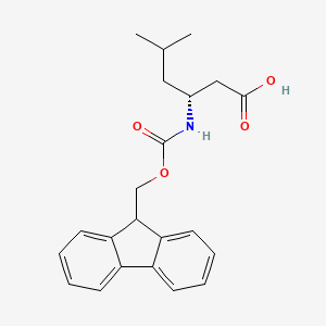 Chemical structure of (R)-3-((((9H-Fluoren-9-yl)methoxy)carbonyl)amino)-5-methylhexanoic acid
