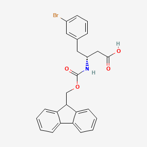 Chemical structure of (R)-3-((((9H-Fluoren-9-yl)methoxy)carbonyl)amino)-4-(3-bromophenyl)butanoic acid