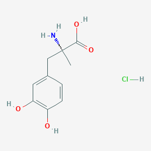 Chemical structure of (R)-2-Amino-3-(3,4-dihydroxyphenyl)-2-methylpropanoic acid hydrochloride