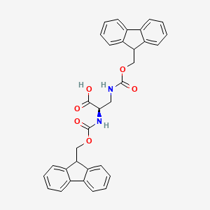 Chemical structure of (R)-2,3-Bis((((9H-fluoren-9-yl)methoxy)carbonyl)amino)propanoic acid