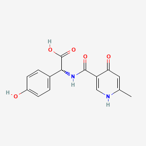 Chemical structure of (R)-2-(4-Hydroxy-6-methylnicotinamido)-2-(4-hydroxyphenyl)acetic acid