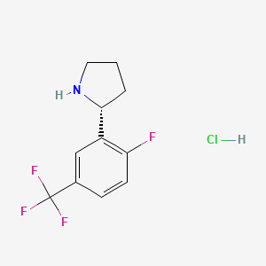 Chemical structure of (R)-2-(2-Fluoro-5-(trifluoromethyl)phenyl)pyrrolidine hydrochloride