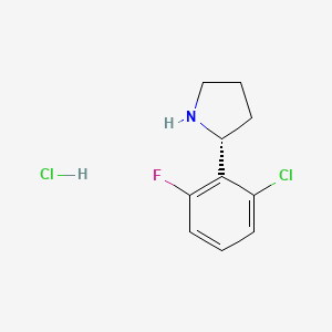 Chemical structure of (R)-2-(2-Chloro-6-fluorophenyl)pyrrolidine hydrochloride