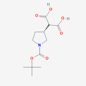 Chemical structure of (R)-2-(1-(tert-butoxycarbonyl)pyrrolidin-3-yl)Malonic acid