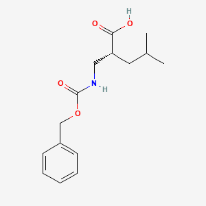 Chemical structure of (R)-2-((((Benzyloxy)carbonyl)amino)methyl)-4-methylpentanoic acid