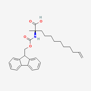 Chemical structure of (R)-2-((((9H-Fluoren-9-yl)methoxy)carbonyl)amino)-2-methyldodec-11-enoic acid