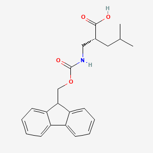 Chemical structure of (R)-2-(((((9H-Fluoren-9-yl)methoxy)carbonyl)amino)methyl)-4-methylpentanoic acid
