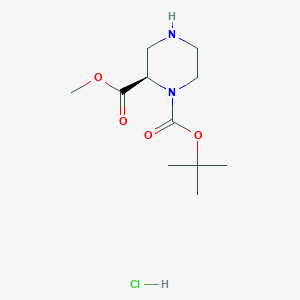 Chemical structure of (R)-1-tert-Butyl 2-methyl piperazine-1,2-dicarboxylate hydrochloride