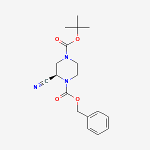Chemical structure of (R)-1-Cbz-4-boc-2-cyanopiperazine