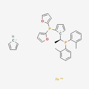 Chemical structure of (R)-1-{(R)-2-[Di(2-furyl)phosphino]ferrocenyl}ethylbis(2-methylphenyl)phosphine