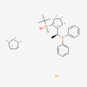 Chemical structure of (R)-1-[(R)-tert-Butylphosphinoyl]-2-[(R)-1-(diphenylphosphino)ethyl]ferrocene