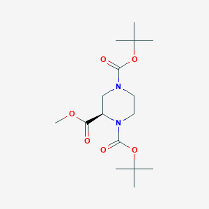 Chemical structure of (R)-1,4-di-Boc-piperazine-2-carboxylic acid Methyl ester