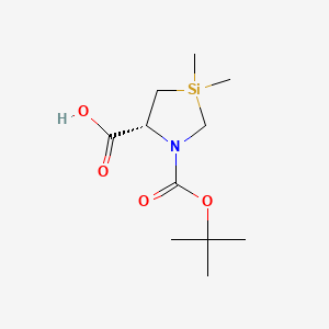 Chemical structure of (R)-1-(tert-Butoxycarbonyl)-3,3-dimethyl-1,3-azasilolidine-5-carboxylic acid