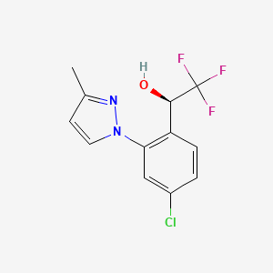 Chemical structure of (R)-1-(4-Chloro-2-(3-Methyl-1H-pyrazol-1-yl)phenyl)-2,2,2-trifluoroethanol