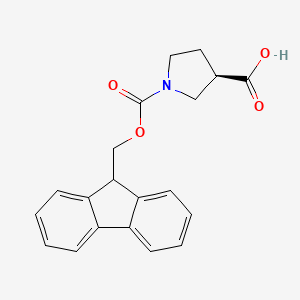 Chemical structure of (R)-1-(((9H-Fluoren-9-yl)methoxy)carbonyl)pyrrolidine-3-carboxylic acid