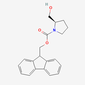 Chemical structure of (R)-(9H-Fluoren-9-yl)methyl 2-(hydroxymethyl)pyrrolidine-1-carboxylate