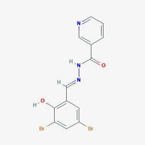 Chemical structure of (E)-N'-(3,5-Dibromo-2-hydroxybenzylidene)nicotinohydrazide