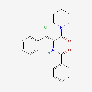 Chemical structure of (E)-N-(1-Chloro-3-oxo-1-phenyl-3-(piperidin-1-yl)prop-1-en-2-yl)benzamide