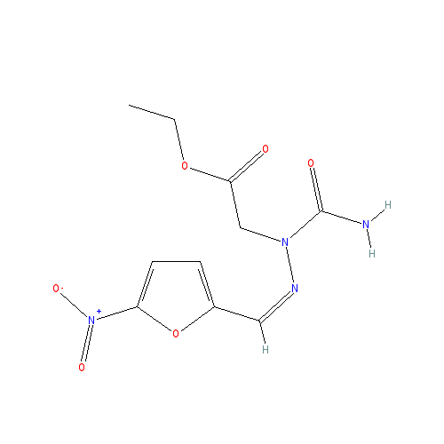 Chemical structure of (E)-Ethyl 2-(1-Carbamoyl-2-((5-Nitrofuran-2-Yl)Methylene)Hydrazinyl)Acetate