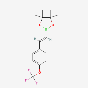 Chemical structure of (E)-4,4,5,5-tetramethyl-2-(4-(trifluoromethoxy)styryl)-1,3,2-dioxaborolane