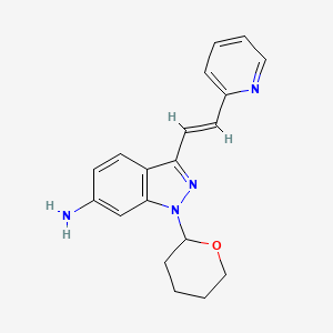 Chemical structure of 1-(Oxan-2-yl)-3-[2-(pyridin-2-yl)ethenyl]-1H-indazol-6-amine