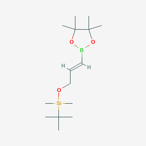 Chemical structure of (E)-3-(tert-Butyldimethylsilyloxy)propene-1-yl-boronic acid pinacol ester