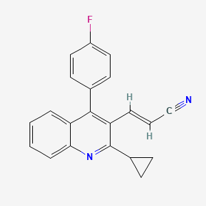 Chemical structure of (E)-3-(2-Cyclopropyl-4-(4-fluorophenyl)quinolin-3-yl)acrylonitrile