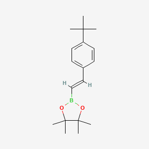 Chemical structure of (E)-2-(4-(tert-butyl)styryl)-4,4,5,5-tetramethyl-1,3,2-dioxaborolane