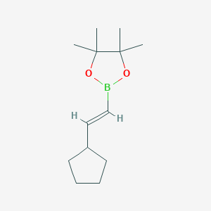 Chemical structure of (E)-2-(2-cyclopentylvinyl)-4,4,5,5-tetramethyl-1,3,2-dioxaborolane