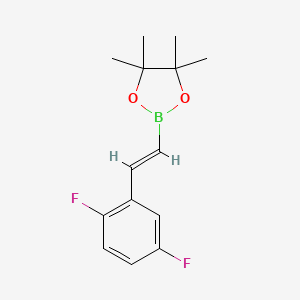 Chemical structure of (E)-2-(2,5-difluorostyryl)-4,4,5,5-tetramethyl-1,3,2-dioxaborolane