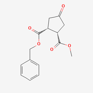 Chemical structure of Benzyl methyl (1R,2S)-4-oxocyclopentane-1,2-dicarboxylate