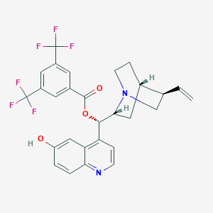 Chemical structure of (9S)-9-[3,5-Bis(trifluoromethyl)benzoate]cinchonan-6',9-diol
