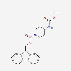 Chemical structure of (9H-Fluoren-9-yl)methyl 4-((tert-butoxycarbonyl)amino)piperidine-1-carboxylate