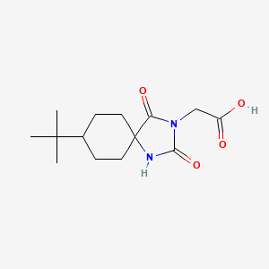 Chemical structure of (8-tert-butyl-2,4-dioxo-1,3-diazaspiro[4.5]dec-3-yl)acetic acid