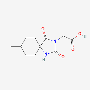 Chemical structure of (8-methyl-2,4-dioxo-1,3-diazaspiro[4.5]dec-3-yl)acetic acid