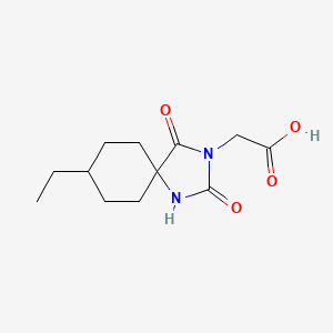Chemical structure of (8-ethyl-2,4-dioxo-1,3-diazaspiro[4.5]dec-3-yl)acetic acid