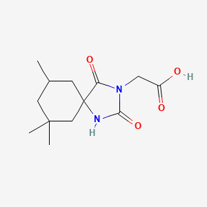 Chemical structure of (7,7,9-trimethyl-2,4-dioxo-1,3-diazaspiro[4.5]dec-3-yl)acetic acid