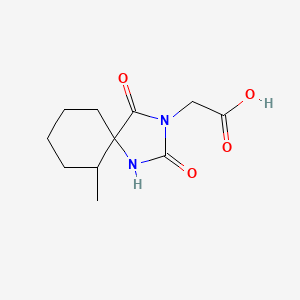 Chemical structure of (6-methyl-2,4-dioxo-1,3-diazaspiro[4.5]dec-3-yl)acetic acid