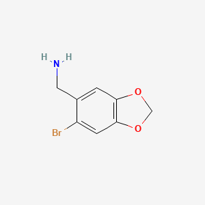 Chemical structure of (6-Bromobenzo[d][1,3]dioxol-5-yl)methanamine