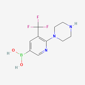 Chemical structure of (6-(Piperazin-1-yl)-5-(trifluoromethyl)pyridin-3-yl)boronic acid