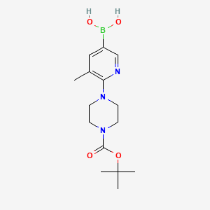 Chemical structure of (6-(4-(tert-Butoxycarbonyl)piperazin-1-yl)-5-methylpyridin-3-yl)boronic acid