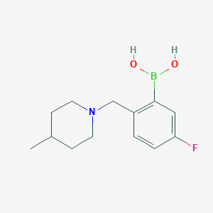 Chemical structure of (5-Fluoro-2-((4-methylpiperidin- 1-yl)methyl)phenyl)boronic acid