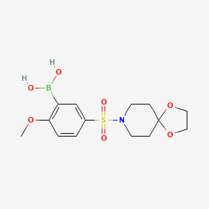 Chemical structure of (5-(1,4-Dioxa-8-azaspiro[4.5]decan-8-ylsulfonyl) -2-methoxyphenyl)boronic acid