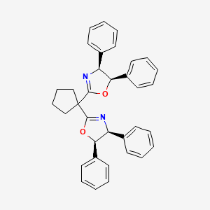 Chemical structure of (4S,4'S,5R,5'R)-2,2'-(Cyclopentane-1,1-diyl)bis(4,5-diphenyl-4,5-dihydrooxazole)