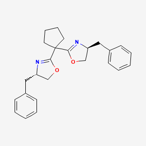 Chemical structure of (4S,4'S)-2,2'-Cyclopentylidenebis[4,5-dihydro-4-(phenylmethyl)oxazole]