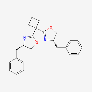 Chemical structure of (4S,4'S)-2,2'-(Cyclobutane-1,1-diyl)bis(4-benzyl-4,5-dihydrooxazole)