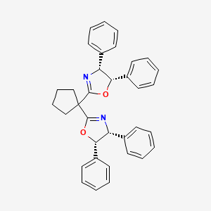 Chemical structure of (4R,4'R,5S,5'S)-2,2'-(Cyclopentane-1,1-diyl)bis(4,5-diphenyl-4,5-dihydrooxazole)