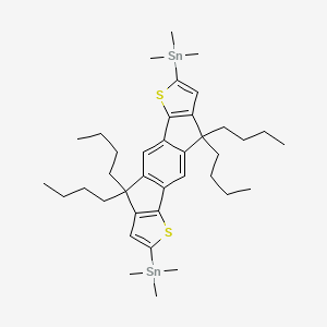 Chemical structure of (4,4,9,9-Tetrabutyl-4,9-dihydro-s-inda[1,2-b:5,6-b']dithienyl)bistrimethyltin