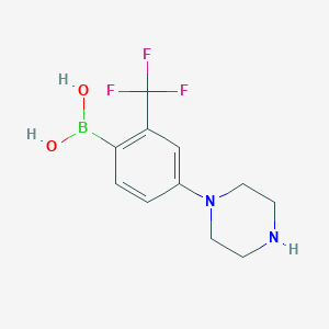 Chemical structure of (4-(piperazin-1-yl)-2-(trifluoromethyl)phenyl)boronic acid