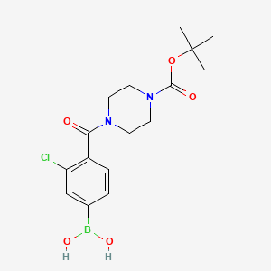Chemical structure of (4-(4-(tert-Butoxycarbonyl)piperazine-1 -carbonyl)-3-chlorophenyl)boronic acid